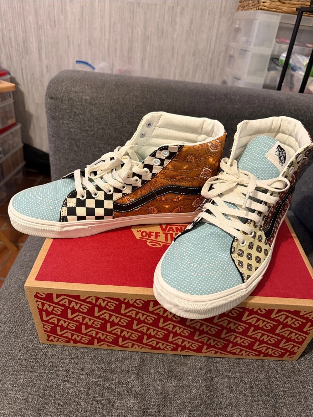 Vans Sk8-Hi Patchwork High Top Sneakers - Orange, Black, Light blue Tiger Vans